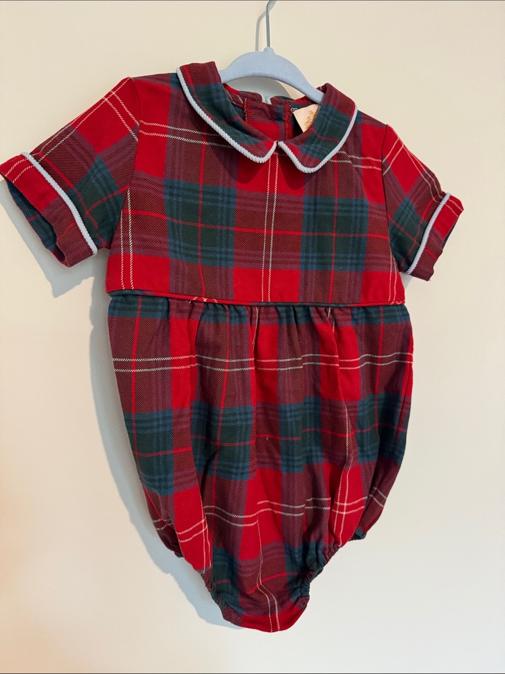 TBBC Classic Red Plaid Christmas Baby Romper with Peter Pan Collar 2T Bubble